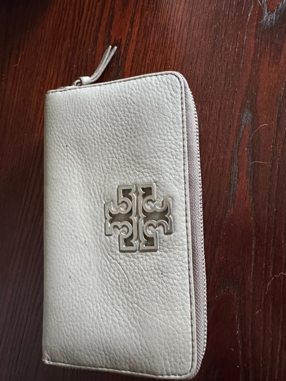 Tory Burch Ivory Pebbled Leather Zip-Around Wallet